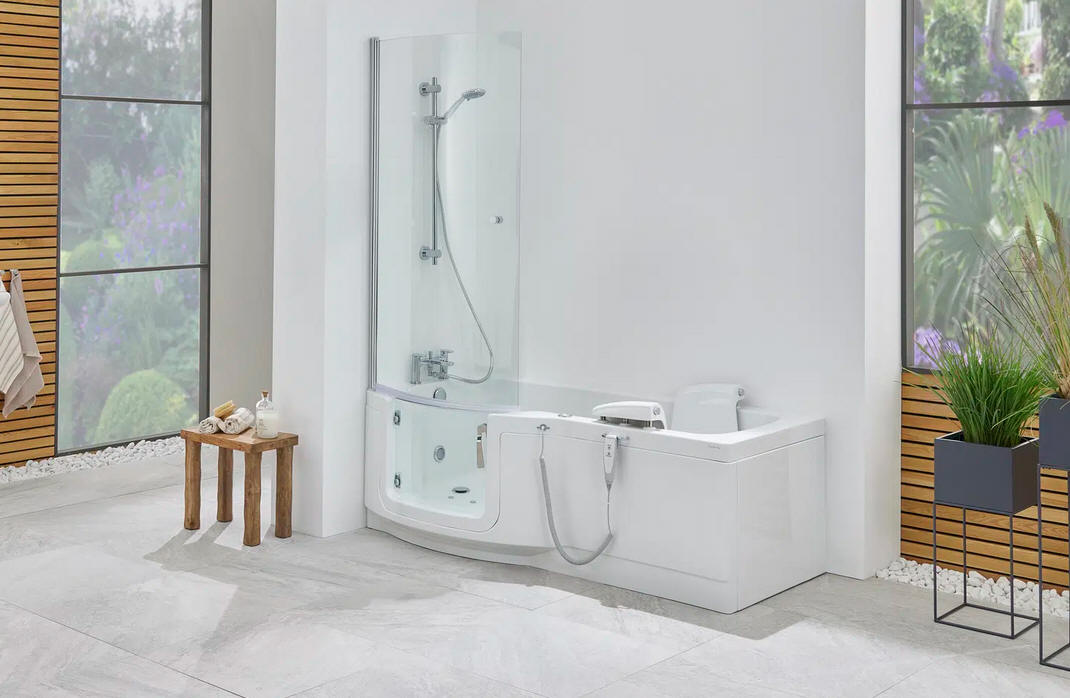 Indiana walk in bath with optional curved shower screen